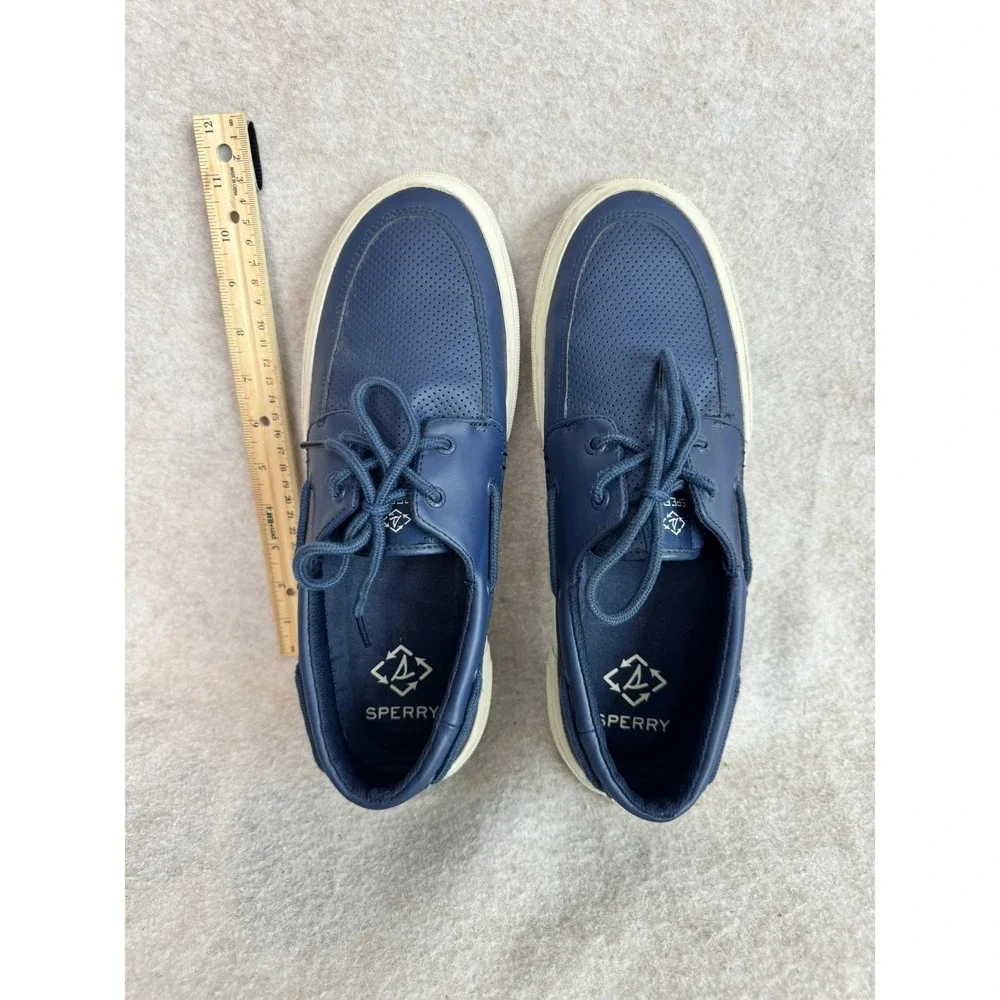 Sperry Mens‎ STS44155 Navy Blue Perforated Leather Boat Shoes Size 11.5